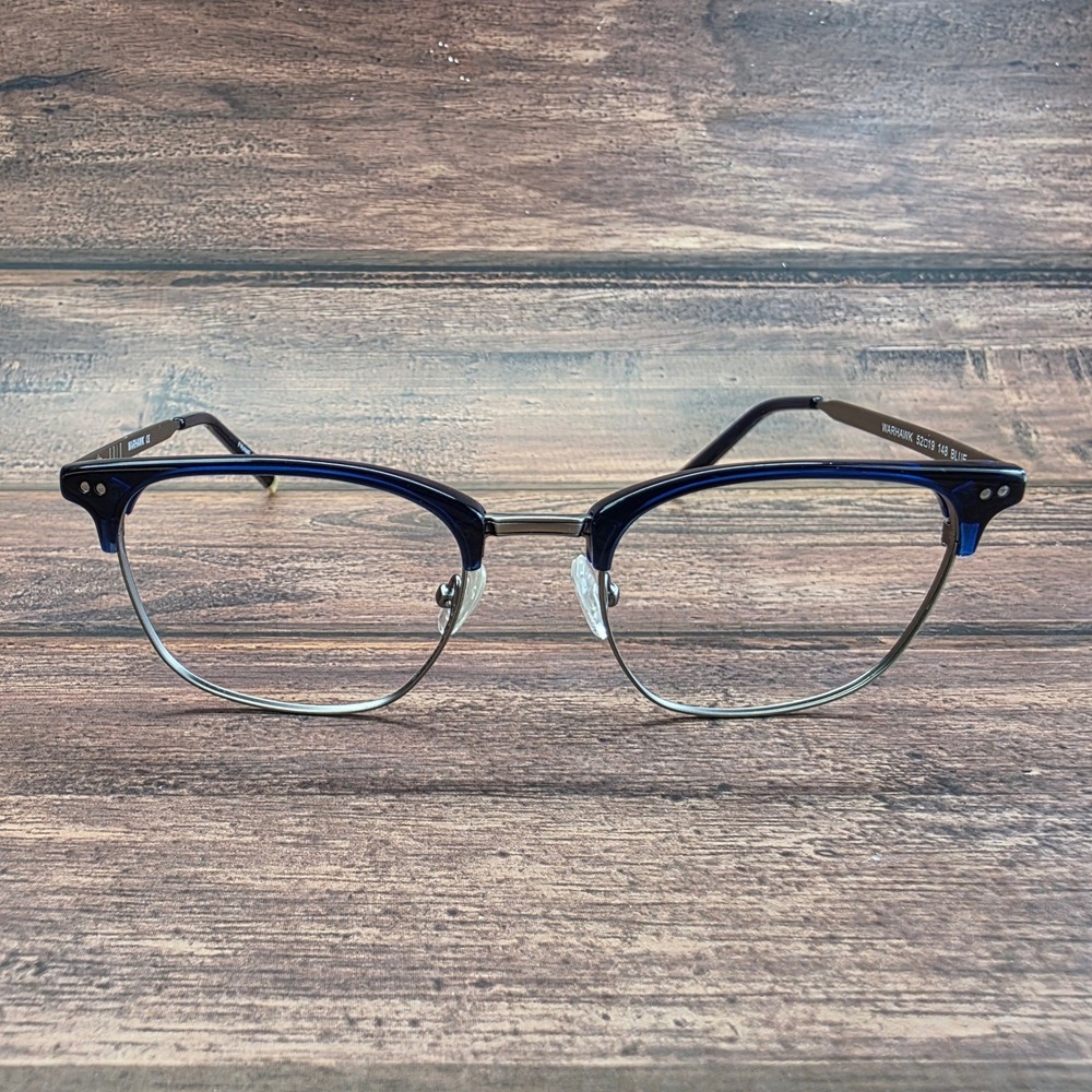 Volo Warhawk Eyeglasses Blue Silver Browline Frames 52-19-148
